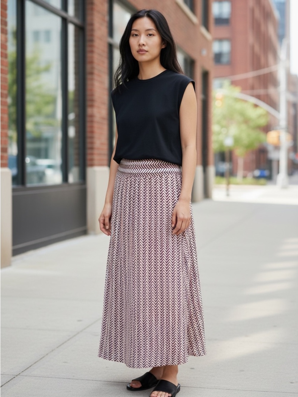 LOFT Chevron Maxi Skirt in Pink and White